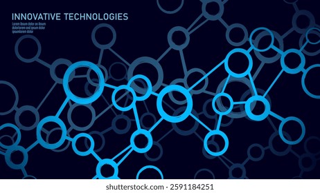 Abstract molecular structure network. Interconnected circular nodes form a complex system. Science, chemistry, and digital technology visualization. Minimalist vector art background.