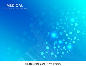 Estructura molecular abstracta sobre fondo azul claro. Concepto médico y científico. Ilustración del vector