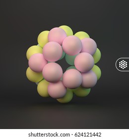 Abstrakte molekulare Struktur mit Partikeln. Wissenschaftlicher Hintergrund. Verbindungsstruktur. 3D-Vektorgrafik für Design.