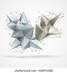 Estructura molecular abstracta con formas poligonales y malla de alambre. Ilustración vectorial. Antecedentes científicos de la tecnología.