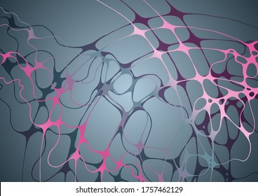 Abstract molecular structure scientific vector background with curve wavy lines intersections. Fluid shapes pink gray pattern. Chemistry and biotechnology digital background graphic design.