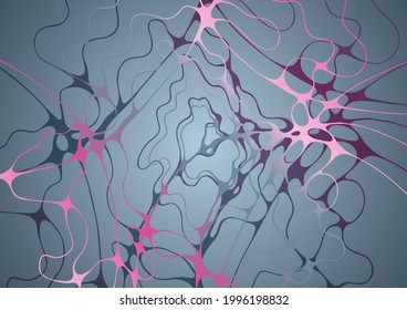 Abstract molecular structure scientific vector background with curve wavy lines intersections. Fluid shapes pink gray pattern. Chemistry and biotechnology digital background graphic design.