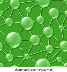 Abstract molecular structure seamless vector pattern. Green nature macro background. Design concept for science, ecology, biotechnology, cosmetology, chemical industry themes. 