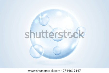 Abstract molecular structure in a translucent blue sphere. Ideal for science, beauty, or medical concepts. Vector illustration