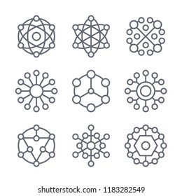 Abstract molecular structures, molecule, atoms, crystal lattice. Vector icons and logo design elements