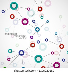 Abstract molecule background, colorful connected structure. Dna, atom, neurons. Vector