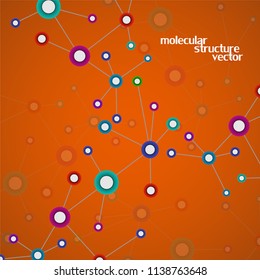 Abstract molecule background, colorful connected structure. Dna, atom, neurons. Vector