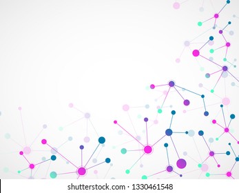 Abstract molecule background, colorful connected structure. Dna, atom, neurons. Vector