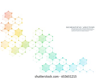 Fundo de molécula abstrato, compostos genéticos e químicos, ilustração vetorial de conceito médico, tecnológico ou científico