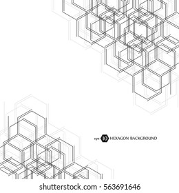 Abstract molecule background. Hexagonal chemistry pattern. Molecular scientific research. Composition of the molecular hexagonal lattice. Medical, science and technology design vector illustration