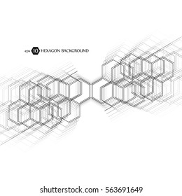 Abstract molecule background. Hexagonal chemistry pattern. Molecular scientific research. Composition of the molecular hexagonal lattice. Medical, science and technology design vector illustration
