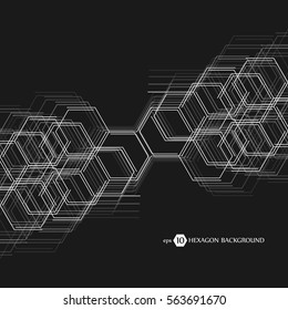Abstract molecule background. Hexagonal chemistry pattern. Molecular scientific research. Composition of the molecular hexagonal lattice. Medical, science and technology design vector illustration