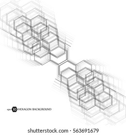 Abstract molecule background. Hexagonal chemistry pattern. Molecular scientific research. Composition of the molecular hexagonal lattice. Medical, science and technology design vector illustration