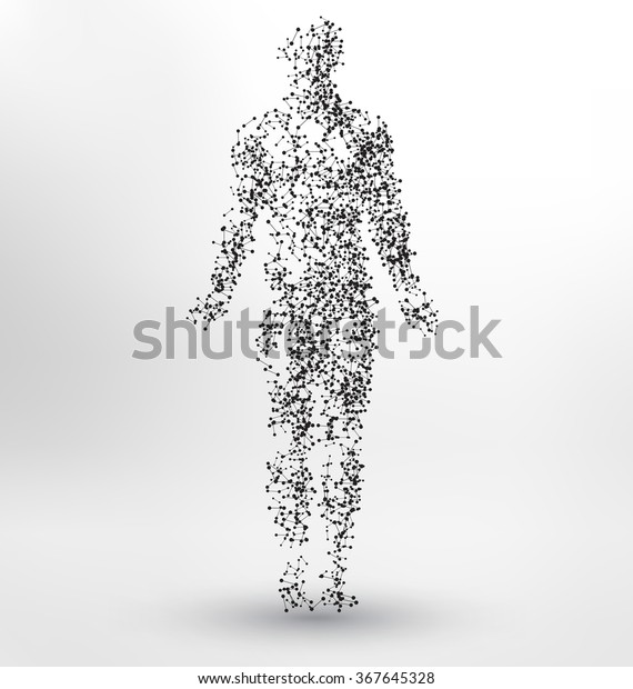 Abstract Molecule based human\
figure concept - Illustration of a human body made of dots and\
lines