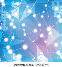 Abstract molecule blue colors background 