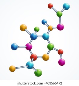 Abstract molecule with colorful particles. Vector illustration. Atoms. Medical multicolor design element  for banner or flyer isolated on white.
