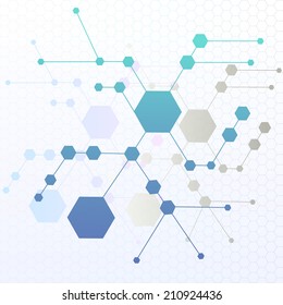 Abstract molecule composition with hexagonal background