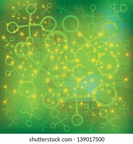 Abstract molecule green background