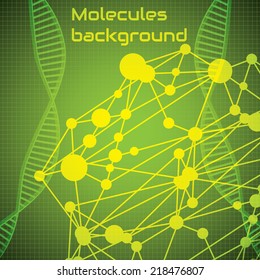 Abstract molecule green grid background 