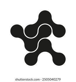 Abstract molecule icon. Circular shapes connected. Black and white theme. Vector symbol.