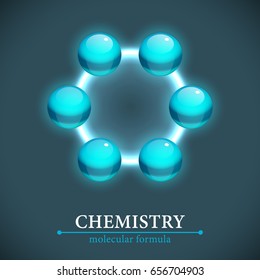 Abstract molecule image on dark background with chemistry text vector illustration