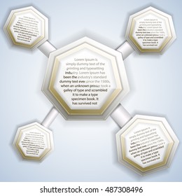 Abstract molecule infographics template with atomic structure with bonds vector illustration