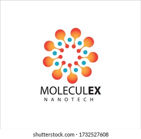abstract molecule micro or nanotechnology for biology or electronic research and company vector logo design template idea