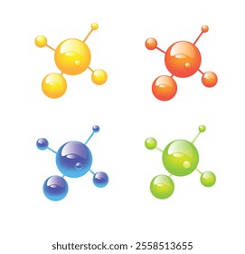 Abstract Molecule Realistic Different Colors Set. Science health care and medicine, macro world concept vector