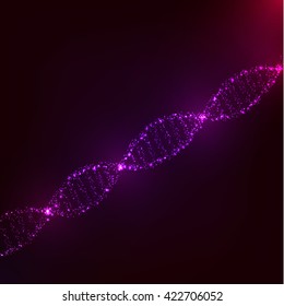 Abstract molecule . Science concept .Glowing DNA consist of glowing particles . Vector futuristic illustration .