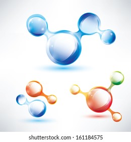 abstract molecule shape, glossy icons set