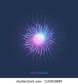 Abstract molecule structure. DNA helix, DNA strand, molecule or atom, neurons. Molecular structure for science or medical design