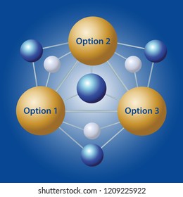 Abstract molecule structure on blue color background. Atoms. 3d molecular structure. Blank space for your content, template, communication, business and web design. 