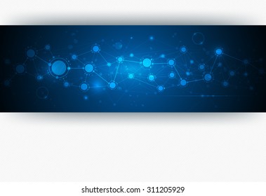 Abstract molecule structure on blue color background. Vector illustration of  network for futuristic technology concept. Blank space for your content, template, communication, business and web design