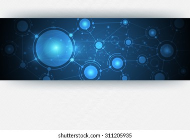 Abstract molecule structure on blue color background. Vector illustration of  network for futuristic technology concept. Blank space for your content, template, communication, business and web design