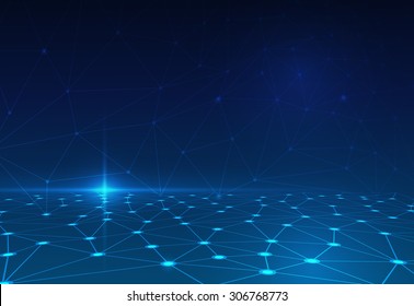 Abstract molecule structure on dark blue color background. Vector illustration of Communication - network for futuristic technology concept