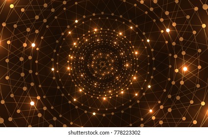 Abstract Molecule structure on gold 
 background. vector illustration