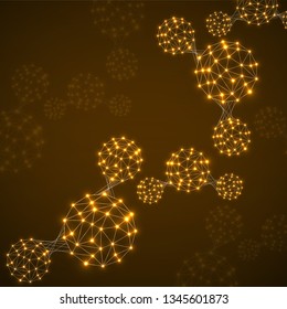 Abstract molecule structure of polygonal sphere, network connections. Vector