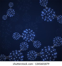 Abstract molecule structure of polygonal sphere, network connections. Vector