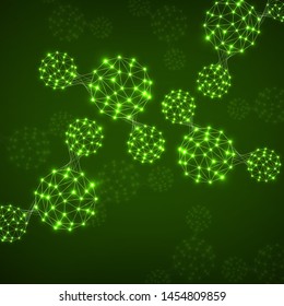 Abstract molecule structure of polygonal sphere, network connections