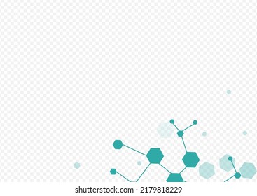 Abstract Molecule Vector Transparent Background. Hexagon Futuristic Pattern. Geometric Molecular Scientific Frame. Medicine Design.