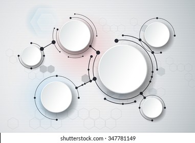 Abstract molecules and 3d paper, integrated circles. Blank space for your design, template, business, network and web design. Vector illustration global social media - Communication technology concept