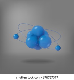Abstract molecules. Atoms. 3d vector illustration. Science concept. Nuclear power