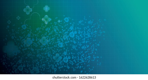 Abstract molecules background with blue cells and place for text. Vector illustration.