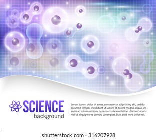 Abstract molecules background with blue cells and place for text. Science and microbiology, biology and medicine, molecular research dna. Vector illustration.