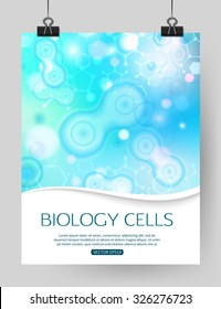 Abstract molecules background with blue cells and place for text.  Vector illustration.