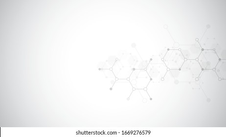 Abstract molecules background. Molecular structures or chemical engineering, genetic research, innovation technology. Scientific, technical or medical concept. Vector illustration.