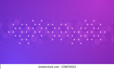 Abstract molecules background. Molecular structures or chemical engineering, genetic research, innovation technology. Scientific, technical or medical concept. Vector illustration.