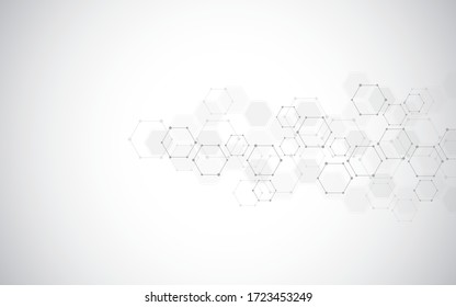 Abstract molecules background. Molecular structures or chemical engineering, genetic research, innovation technology. Scientific, technical, or medical concept. Vector illustration