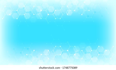 Abstract molecules background. Molecular structures or chemical engineering, genetic research, innovation technology. Scientific, technical or medical concept. Vector illustration.