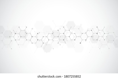 Abstract molecules background. Molecular structures or chemical engineering, genetic research, innovation technology. Scientific, technical, or medical concept. Vector illustration